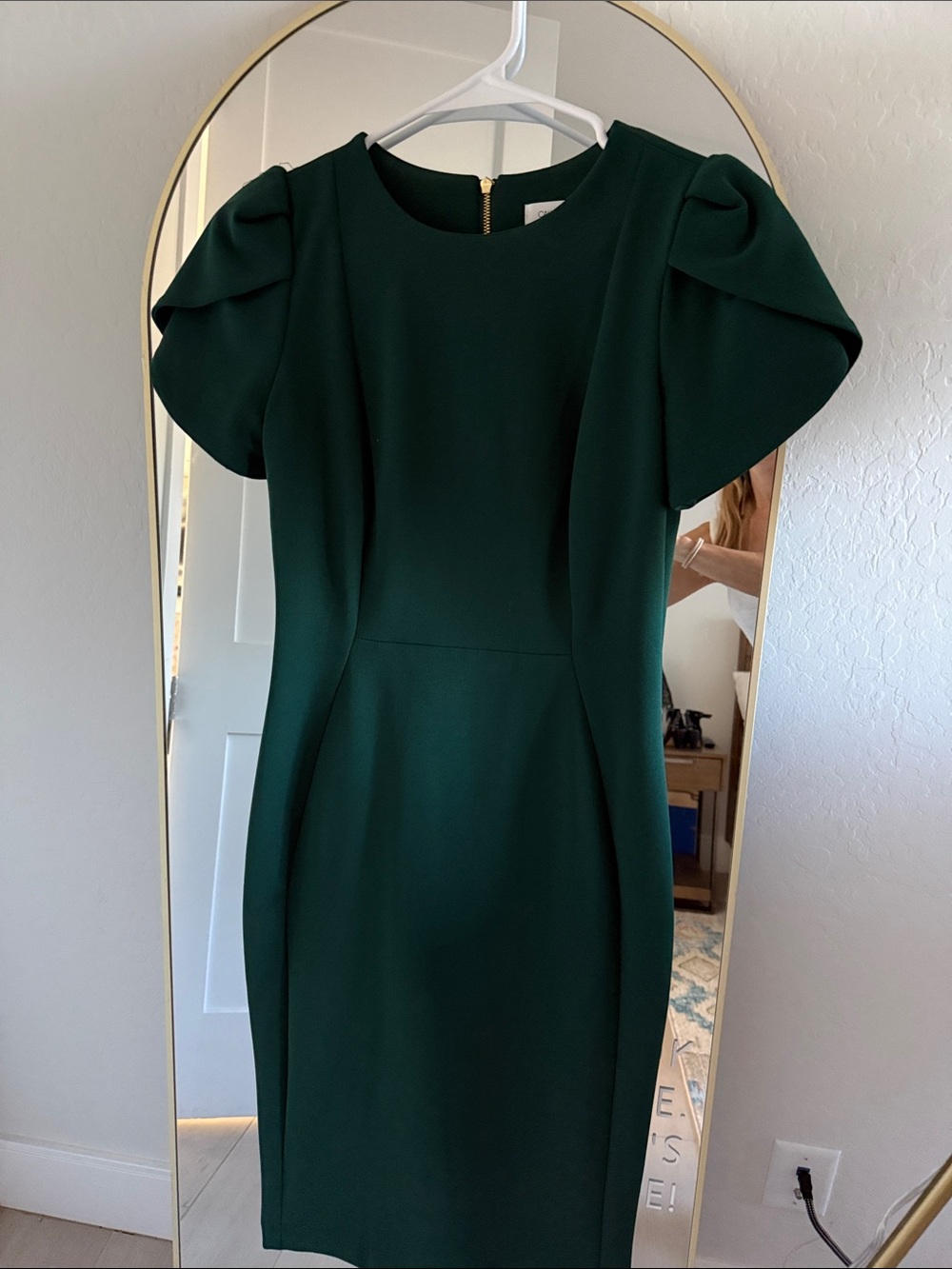 Calvin Klein Dark Green Puff-Sleeve Midi Sheath Dress
